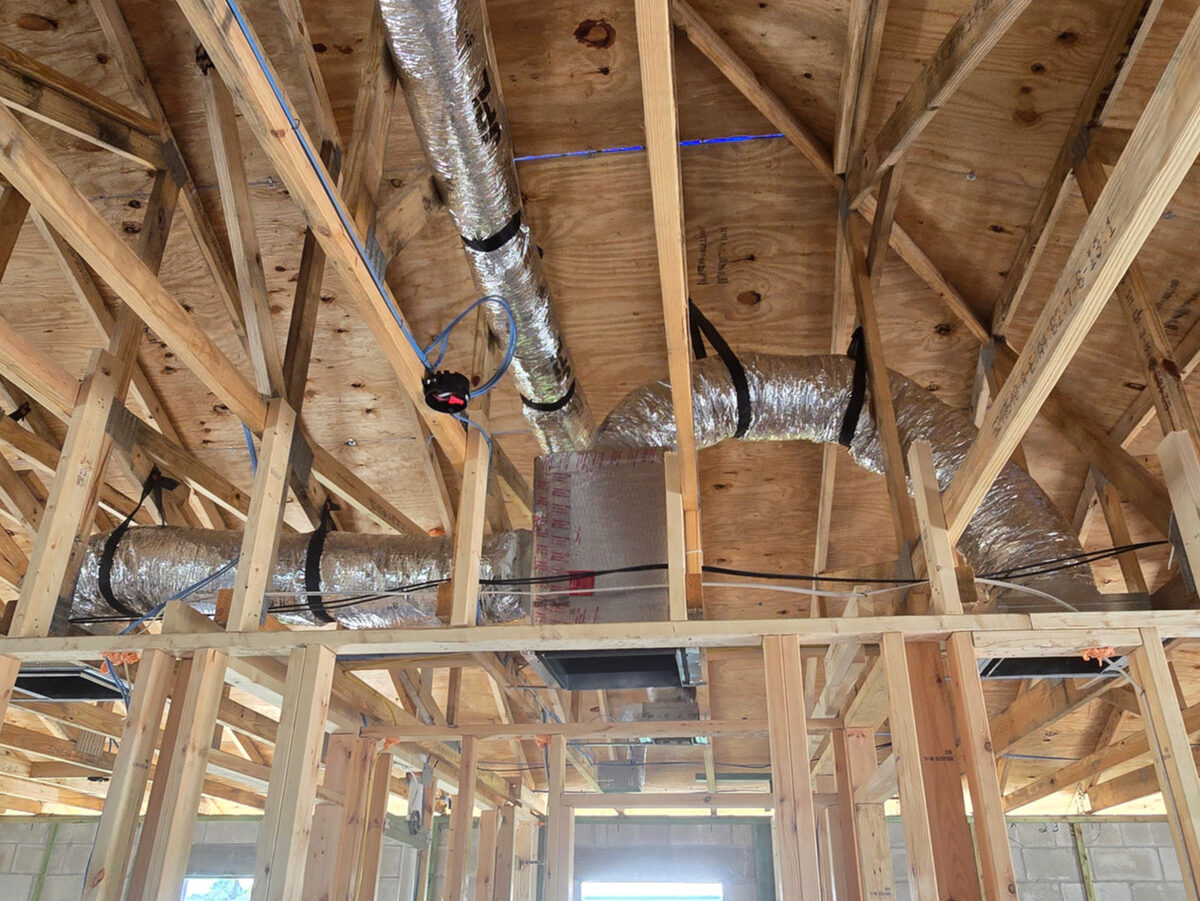 HVAC ductwork installed in ceiling space