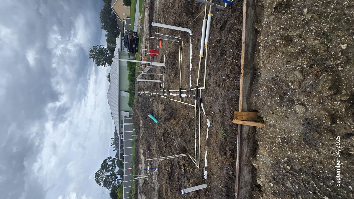 Underground plumbing lines installed before slab pour