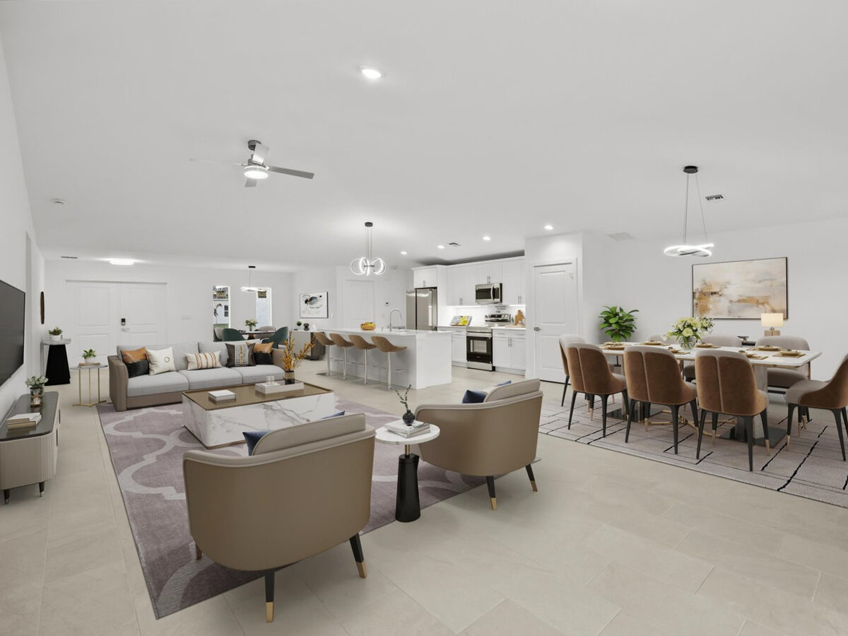 Interior living area with design concept staging