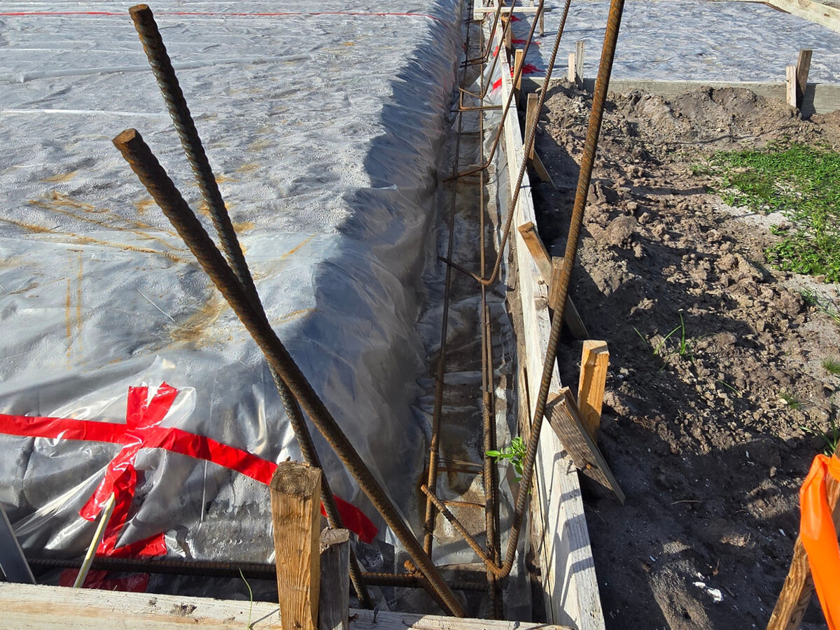 Formboard and rebar in place, slab ready to pour