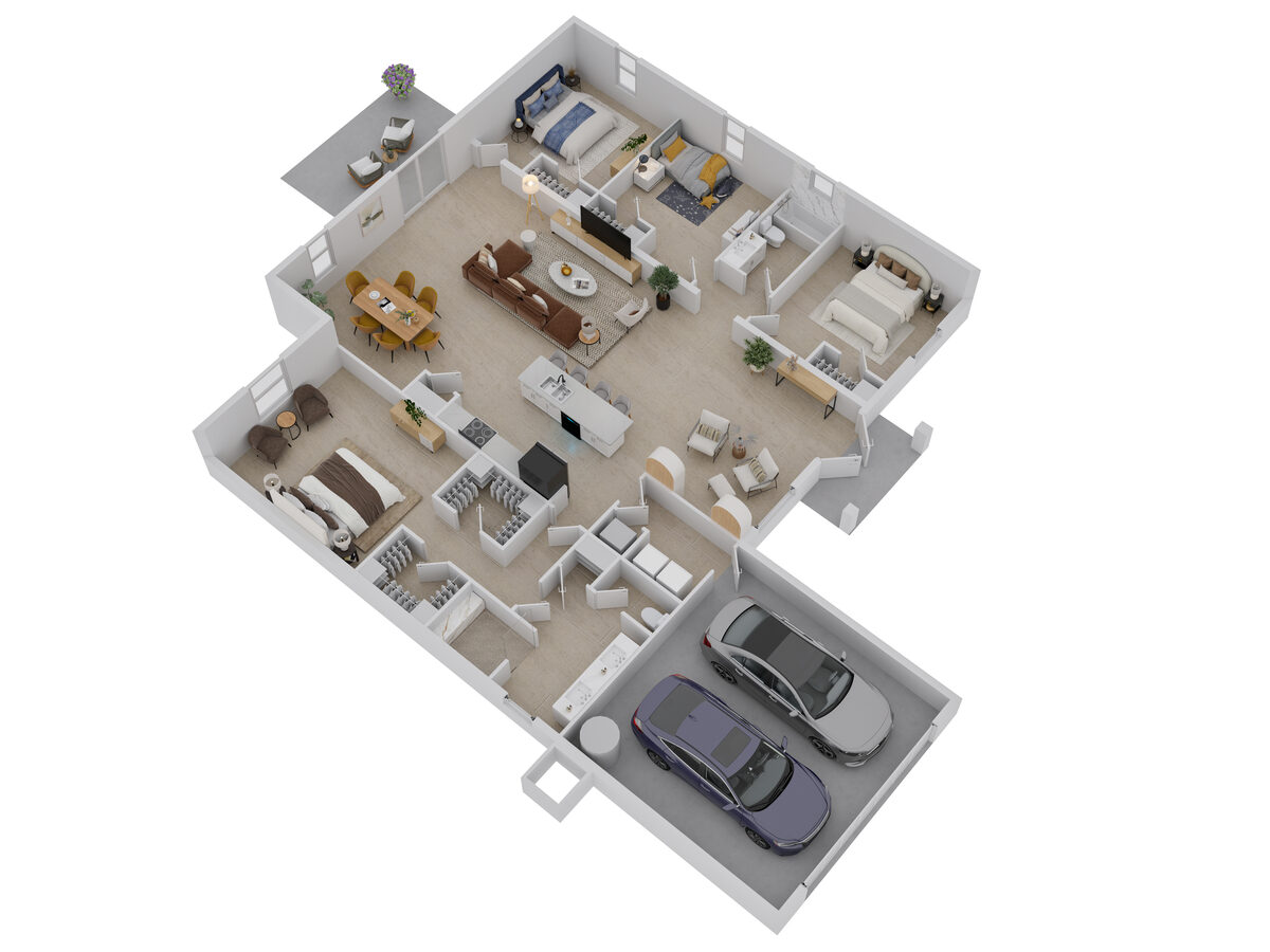 Model A 3D floor plan — left garage configuration