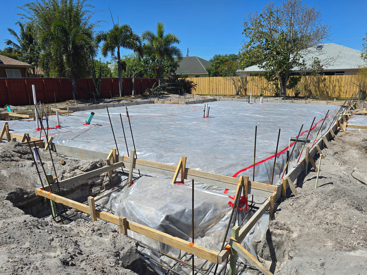 Rebar grid and vapor barrier in place ready for concrete