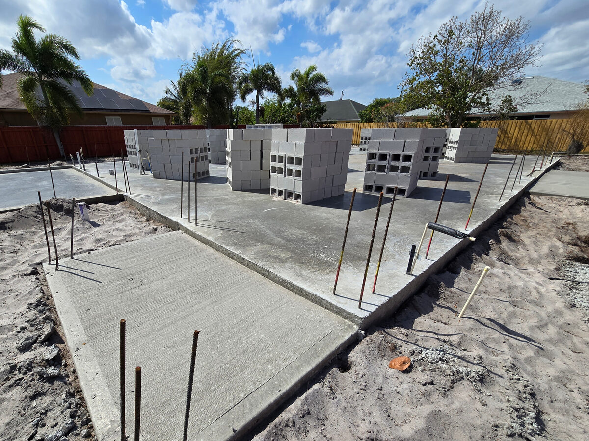 CMU blocks stacked on site ready for wall construction