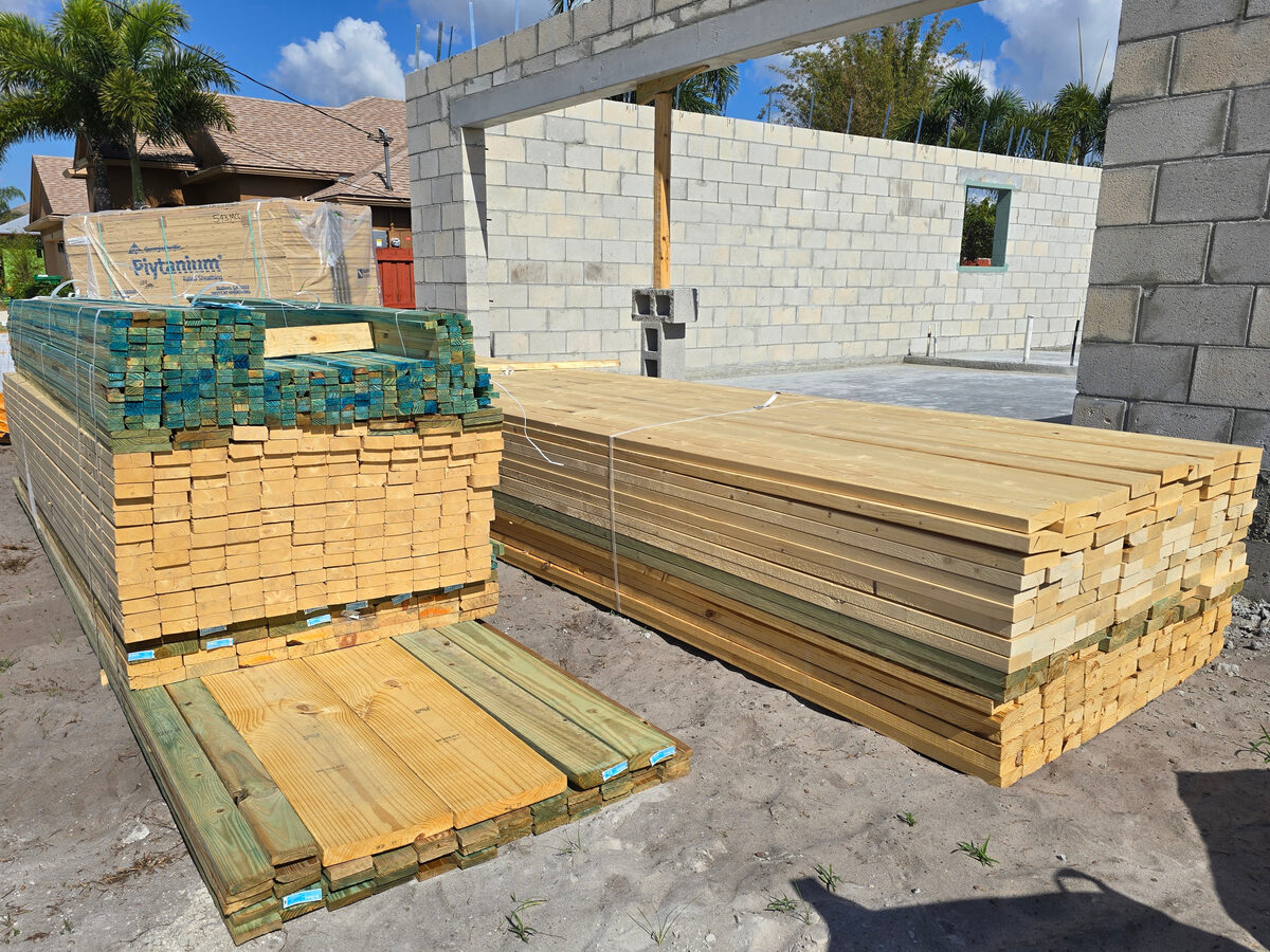 Lumber packages delivered and staged on site
