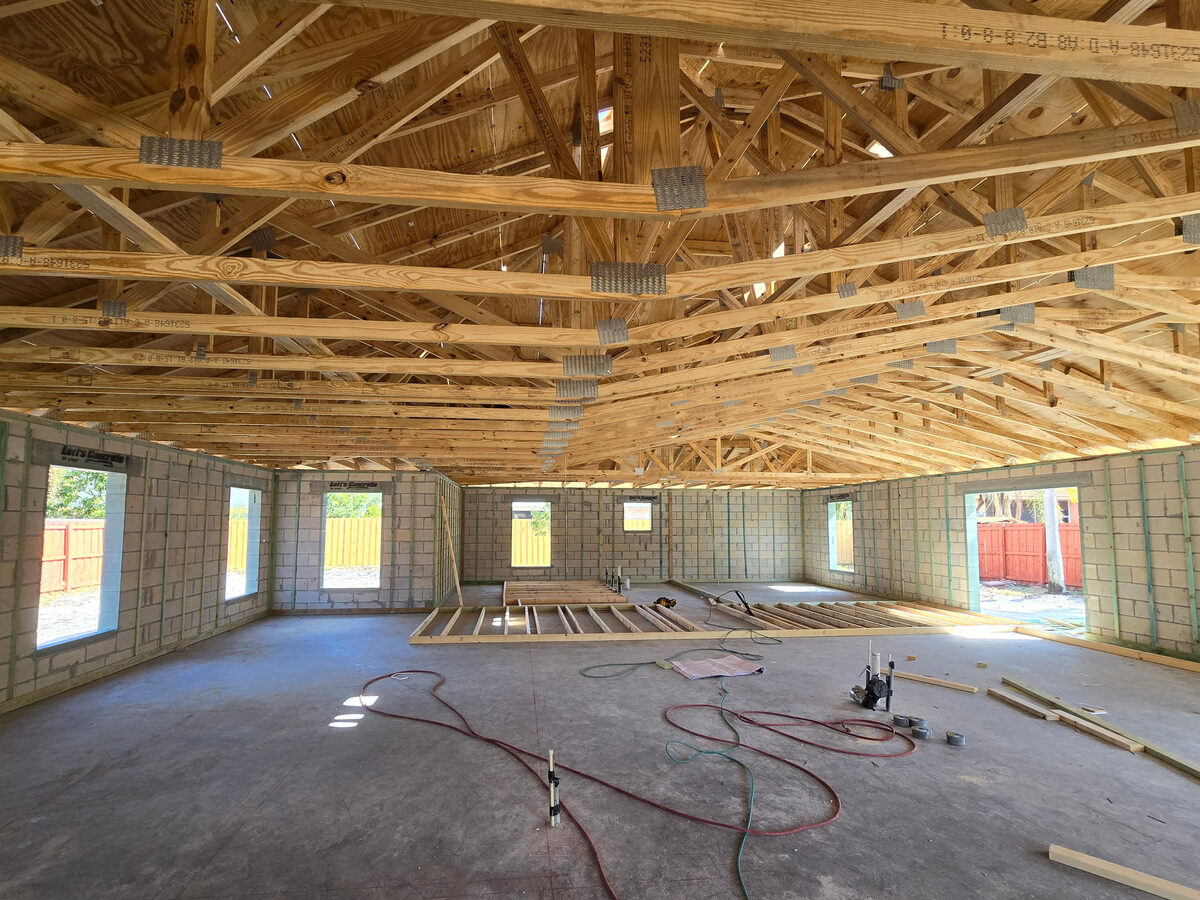 Interior framing and blocking being installed