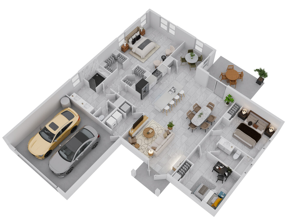 Model C 3D floor plan — left garage configuration