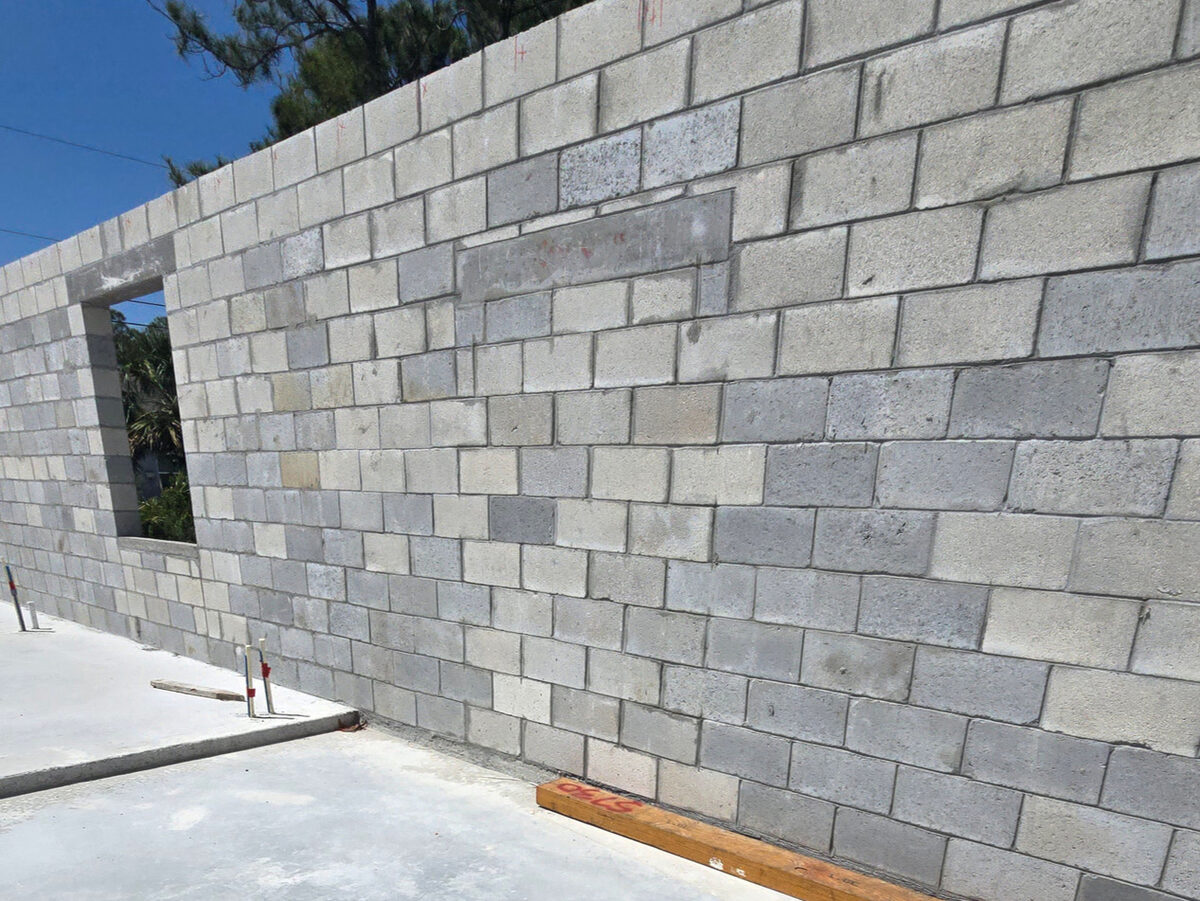 Close-up of CMU block wall construction detail