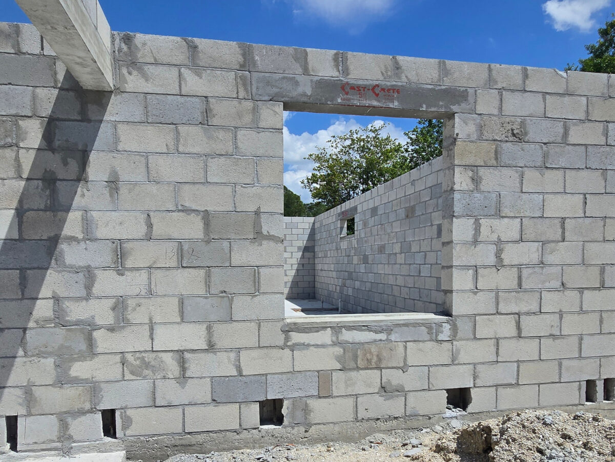 Window opening detail showing block construction and lintel