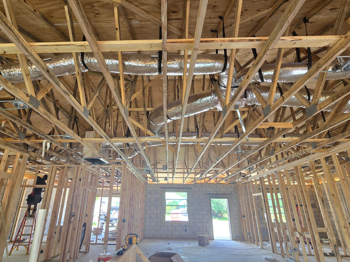 Full ceiling view of HVAC ductwork distribution across living area